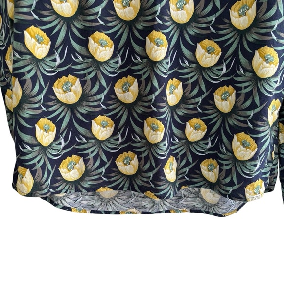 Floral Linen Blend Popover Blouse Size XL Roll Tab Sleeve Casual - Picture 6 of 16